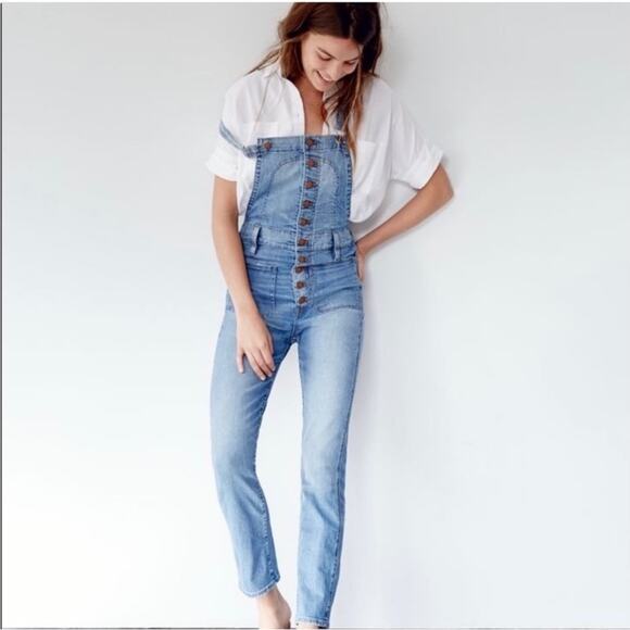 Madewell Bayfront Crop Overalls E9702 Small Button Front Denim Blue Jean - Picture 14 of 14
